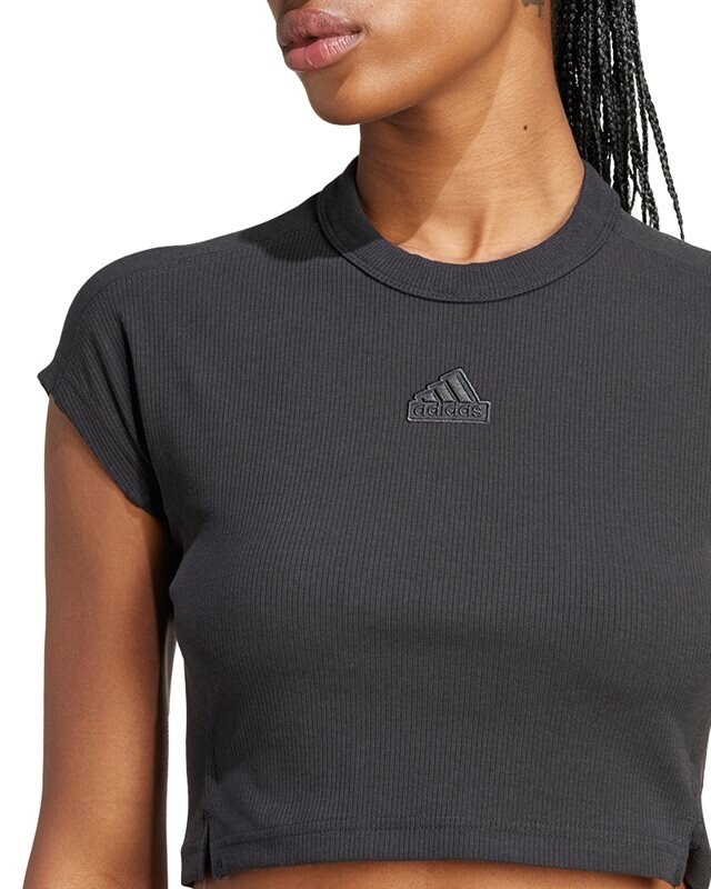 adidas Originals Lounge Ribbed Crop T Shirt IT2547 Schwarz