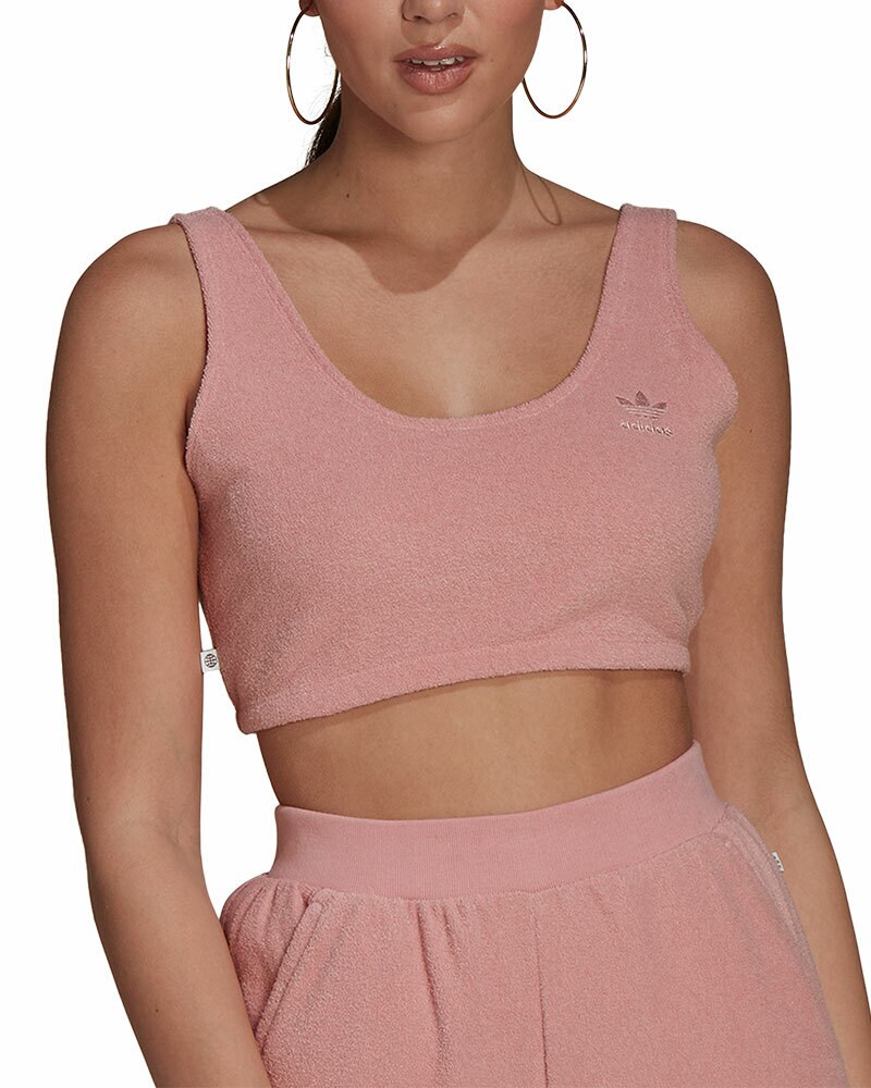 Adidas pink crop top deals